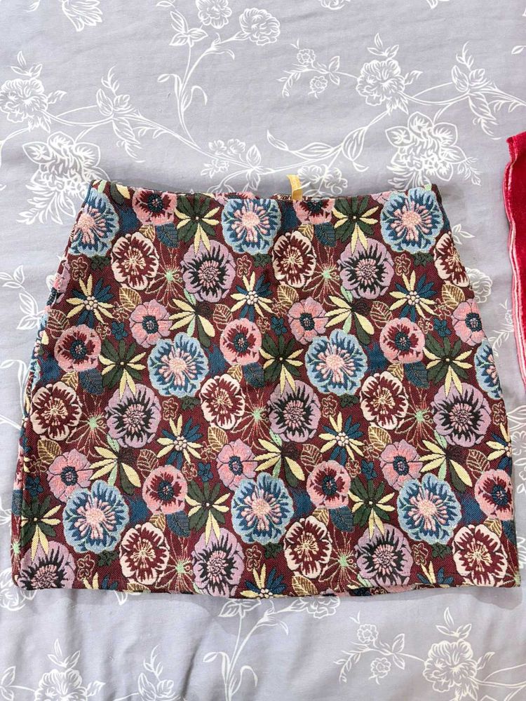 Floral Embroidered Mini Skirt