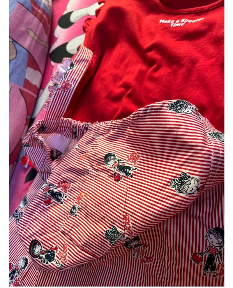 Red  Color Doongree Dress For Kid Of 4 To 5 Years
