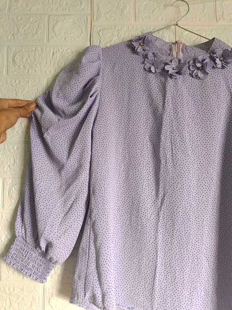 Floral Collar Polka Dot Top