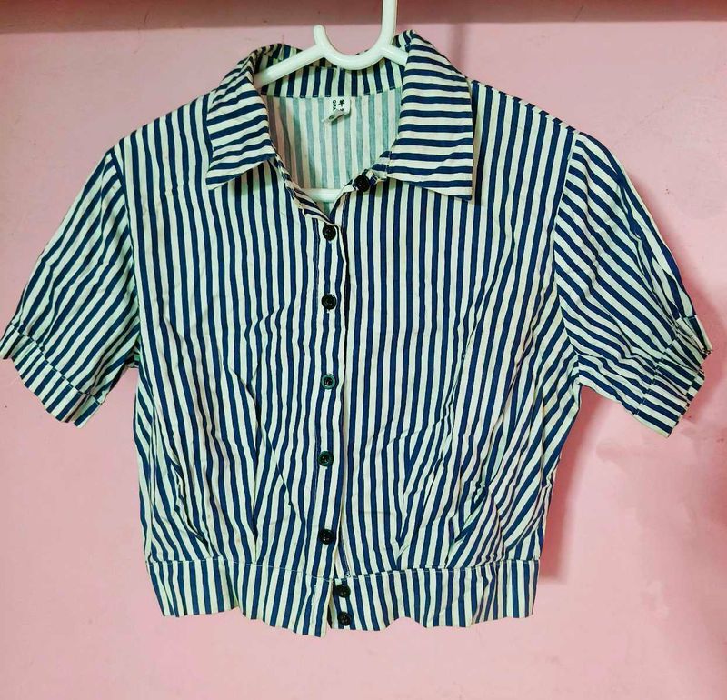 Striped Button-Up Korean Top