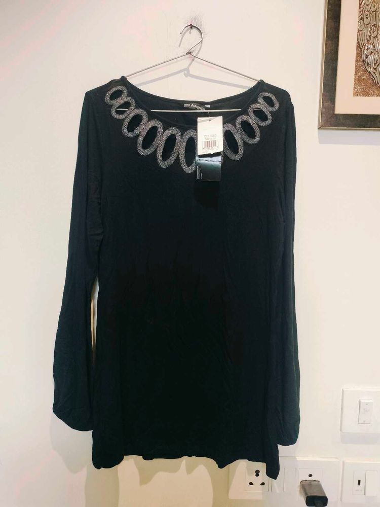 Black Embellished Neckline Top Fixed Price