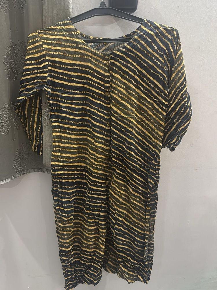 Elegant Tie-Dye Kurti in Yellow &amp; Black