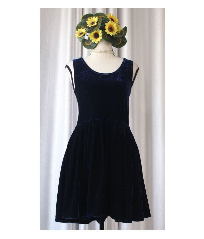 Korean Velvet Navy Dress
