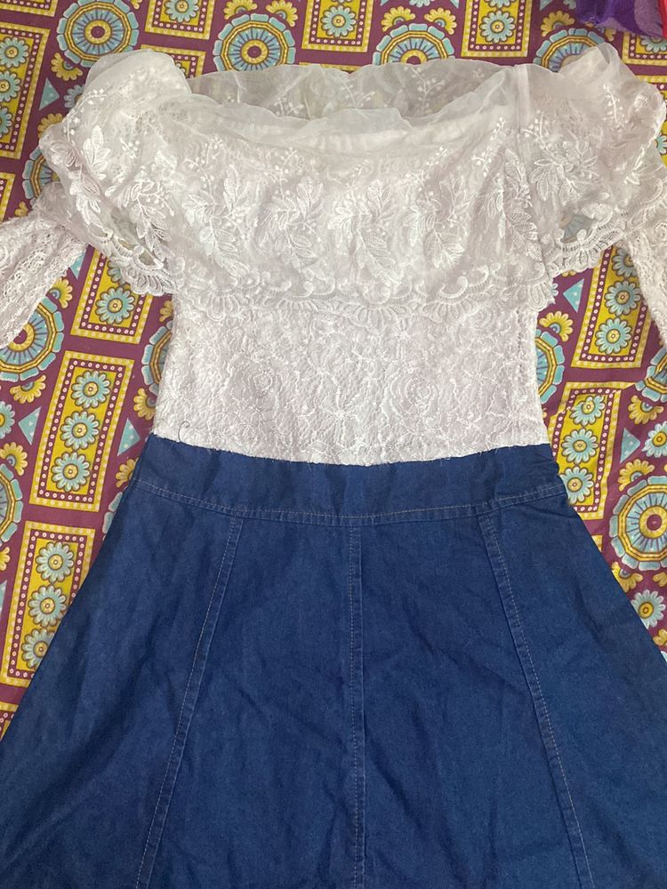 Off Shoulder Denim Party Wear Dress