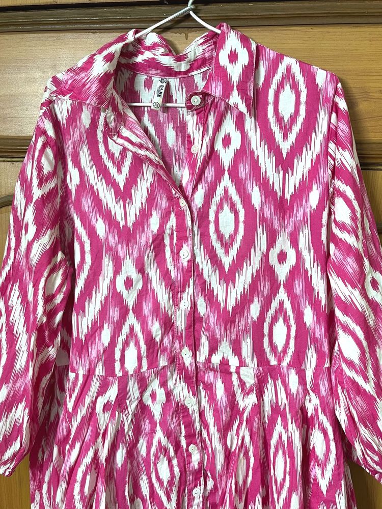 Pink &amp; White Print Button-Down Dress