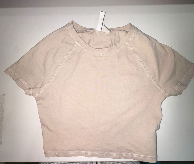 Beige Cropped T-Shirt