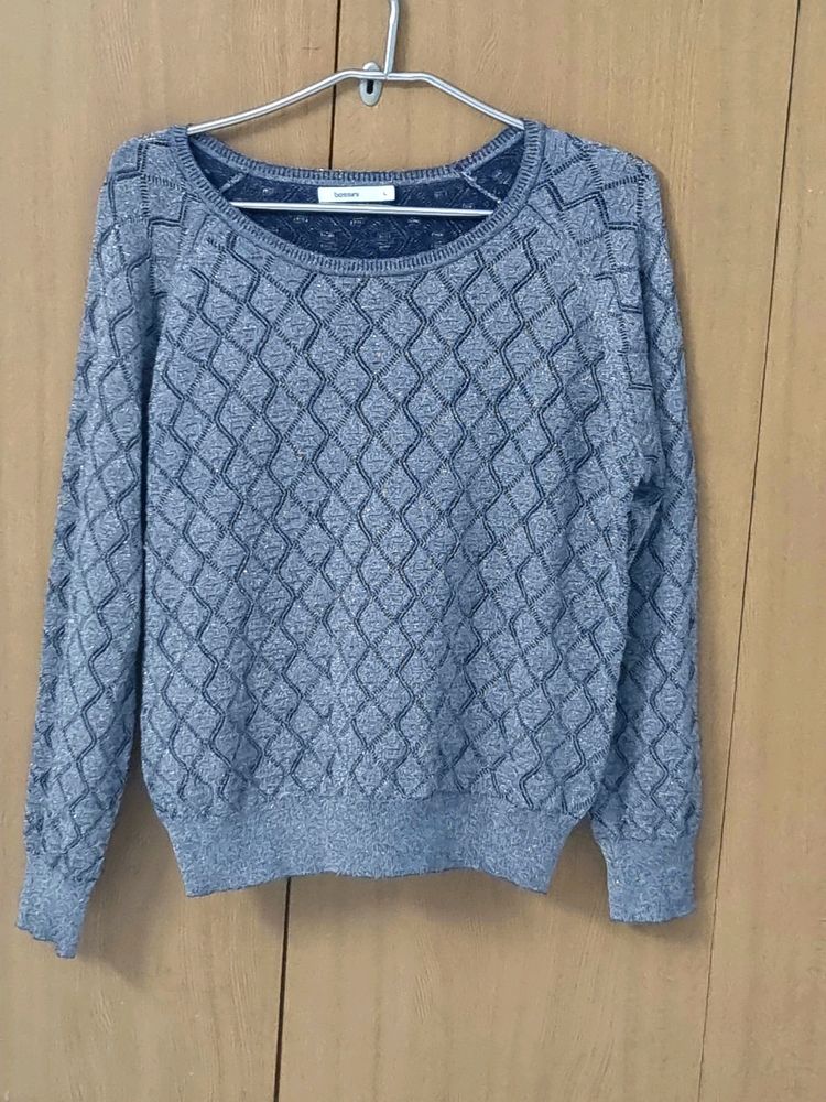 PRELOVED BOSSINI SIZE L Silver Grey Shimmer TOP