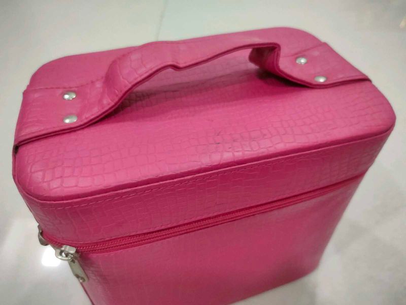 Pink Faux Croc Makeup Train Case