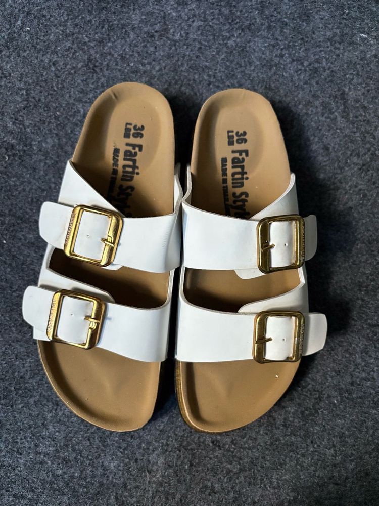 White Double Buckle Sandals
