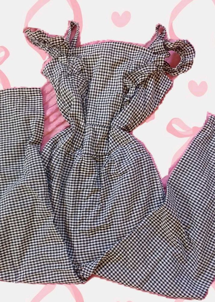 gingham lolita ruffle jumpsuit