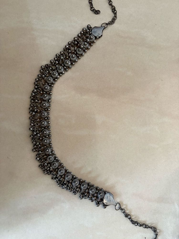 Oxidized Silver Choker Necklace