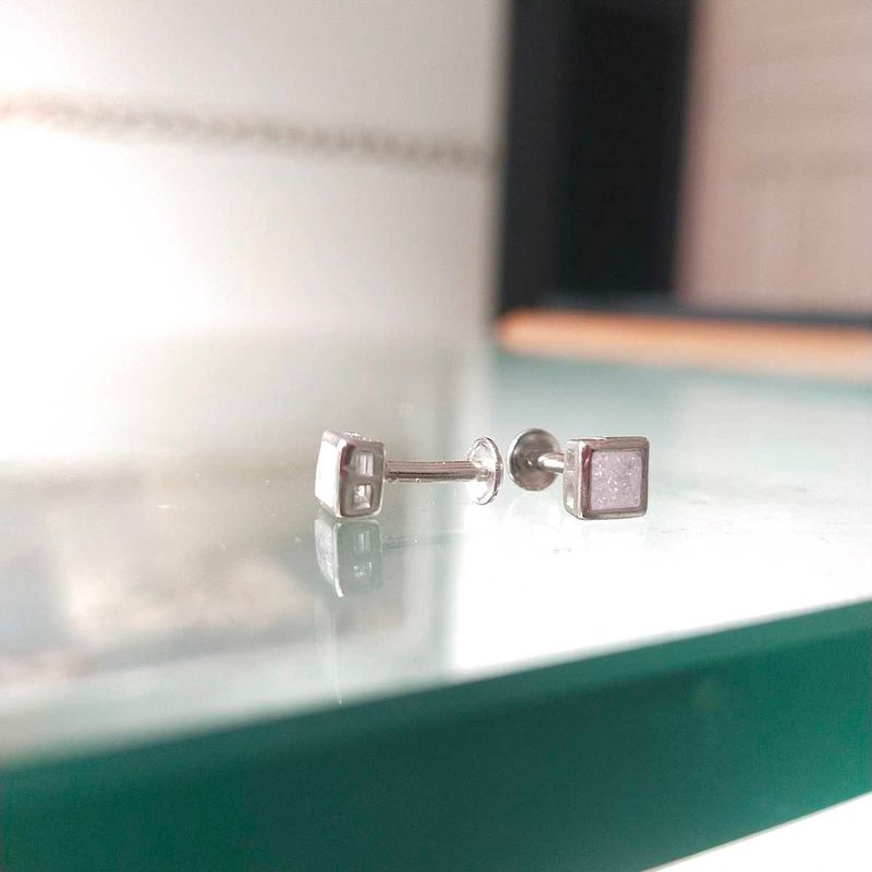 925 Sterling Silver Sparkle Square Studs Earrings.