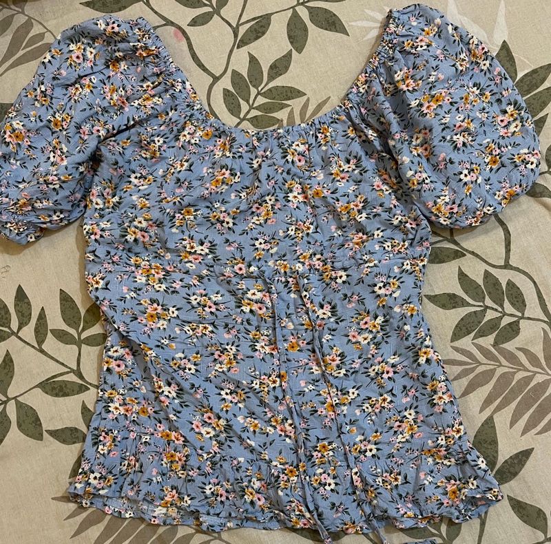 Aesthetic Blue Floral Top