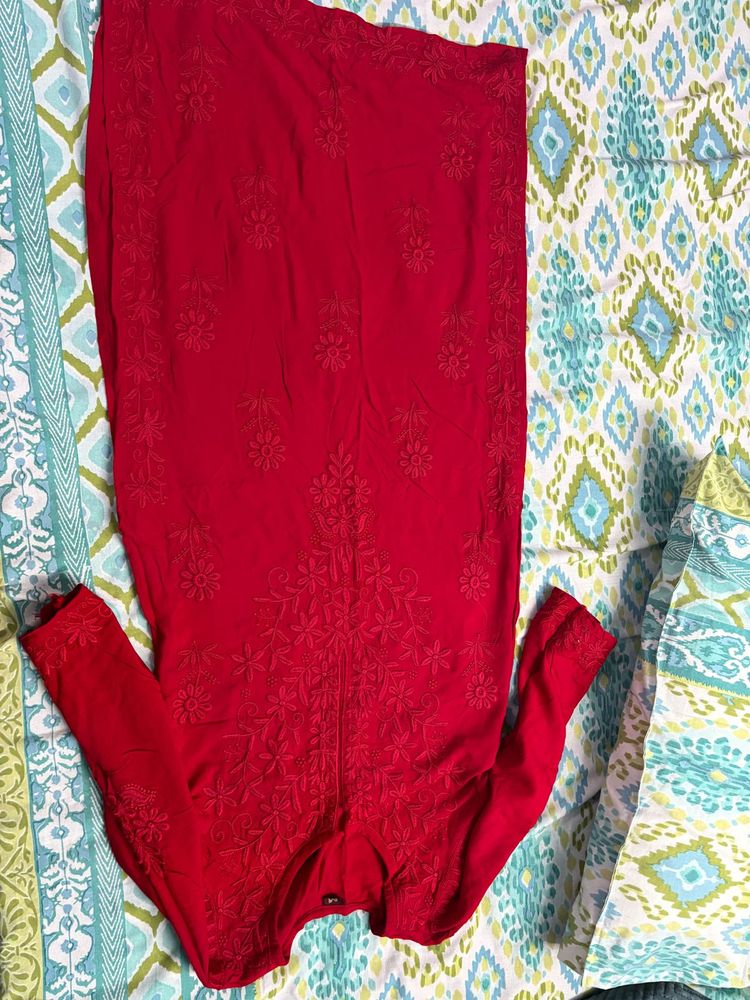 Red Embroidered Kurta