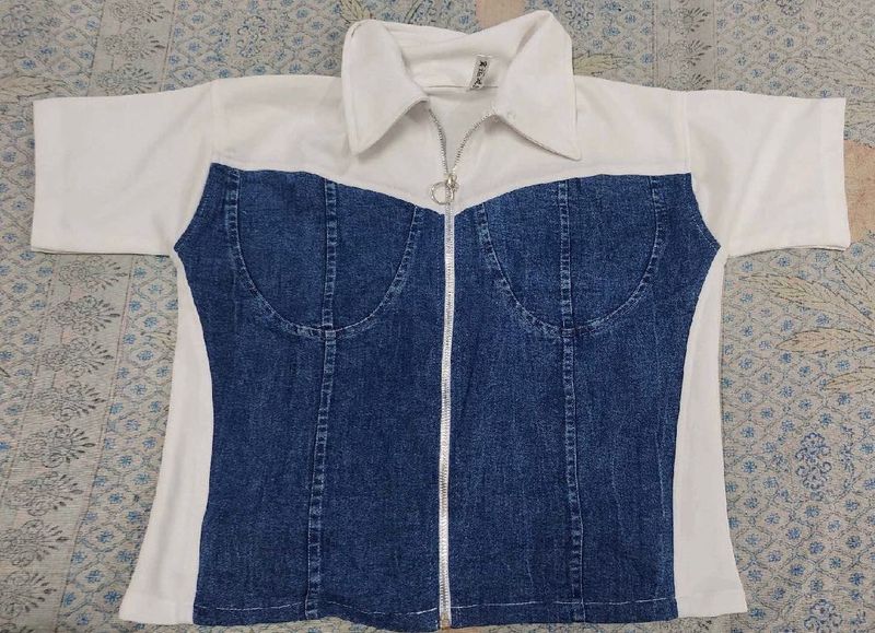 Zip Up Denim Corset Top