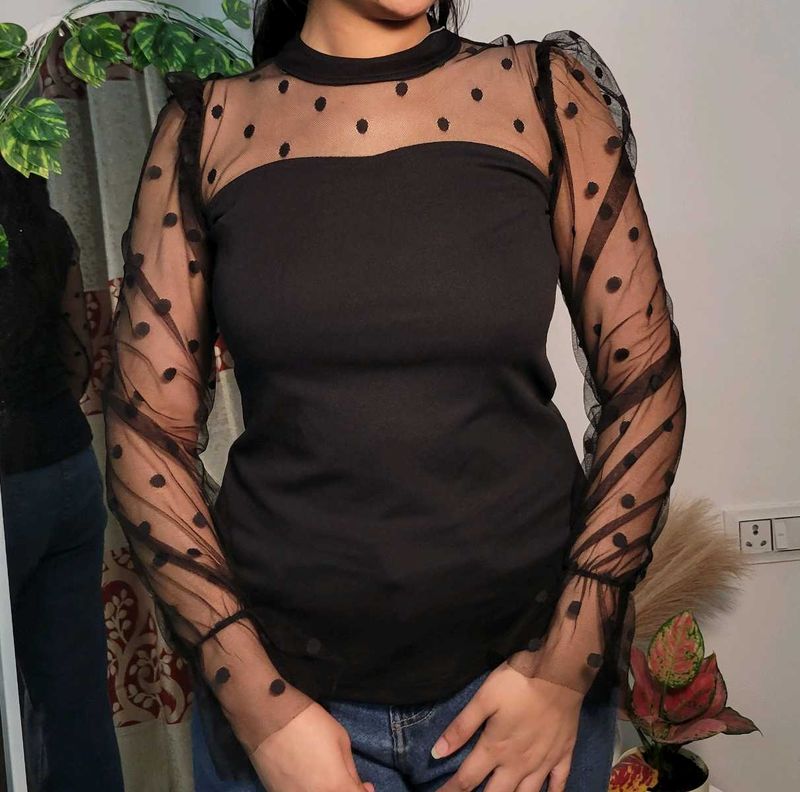 Stylish Black Puff Sleeves Top For Women