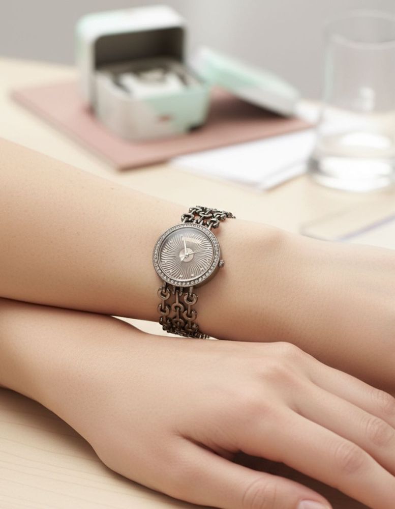 Brown Dial Stone Studded Elegant Women&#39;s Watch