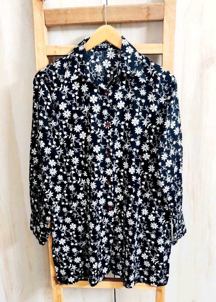 Black Printed Cotton Shirt Size-36