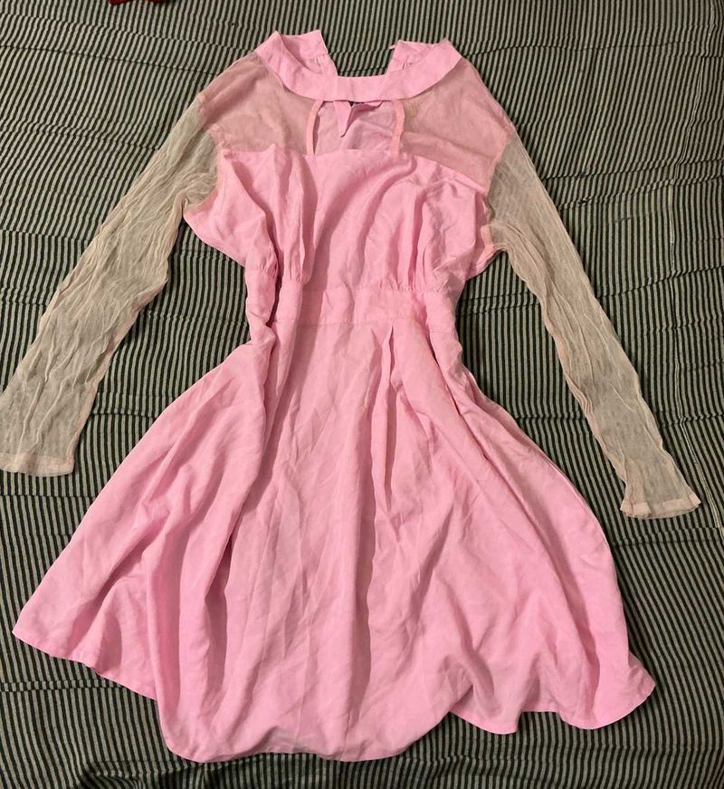 Pink Long Sleeve Mini Dress