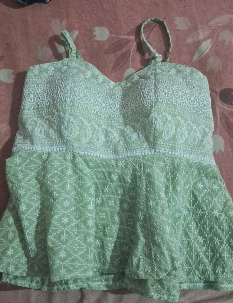 Embroidered Green Top
