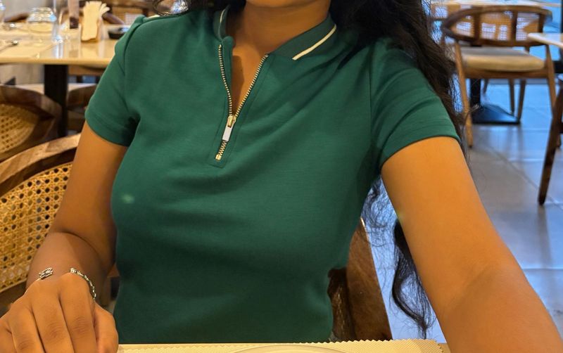 Green Polo Shirt with Zipper