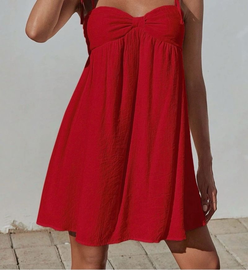 Red Babydoll Mini Dress - Sweetheart Neck