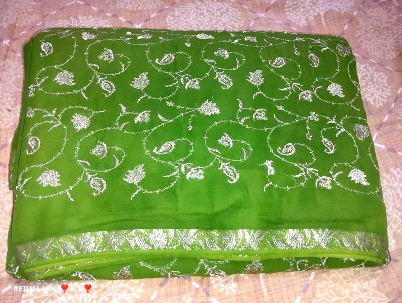 Green Embroidered Saree