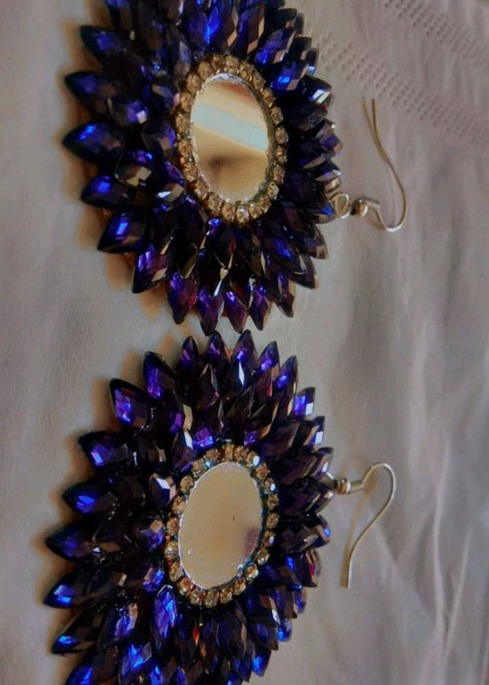 Mirror Work Blue Diamond Earring