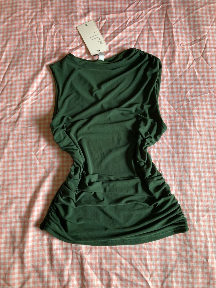 Newme Ruched Green Top With Tag
