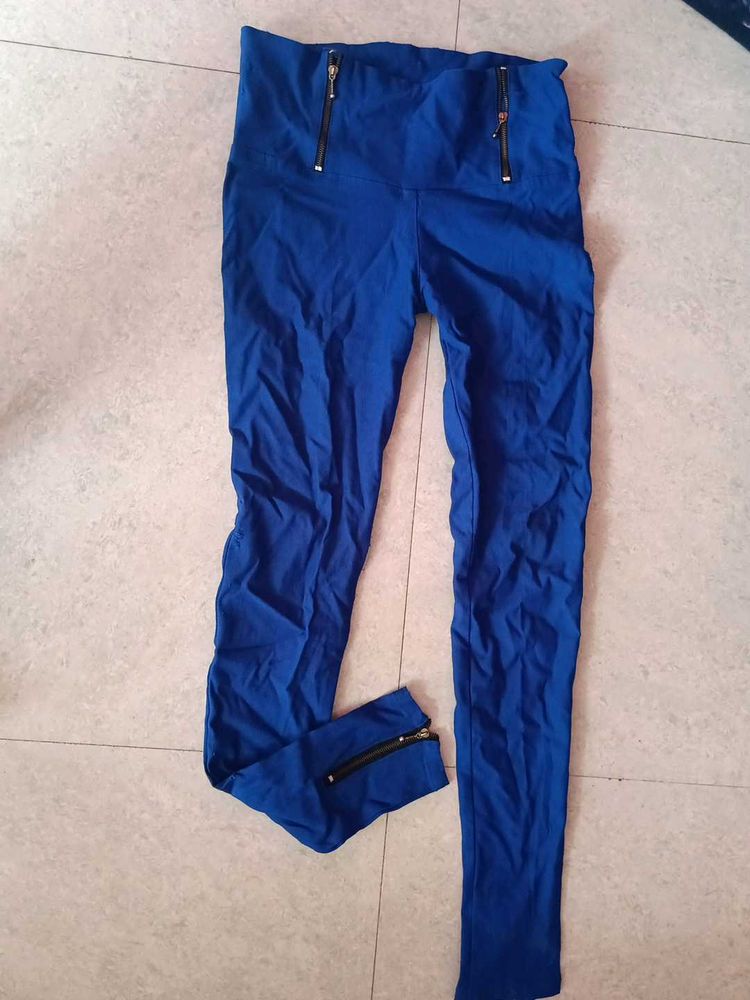 Blue Zipper Detail Pants