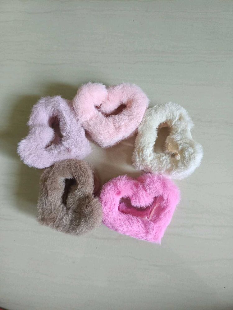 Heart Fuzzy Scrunchies Set
