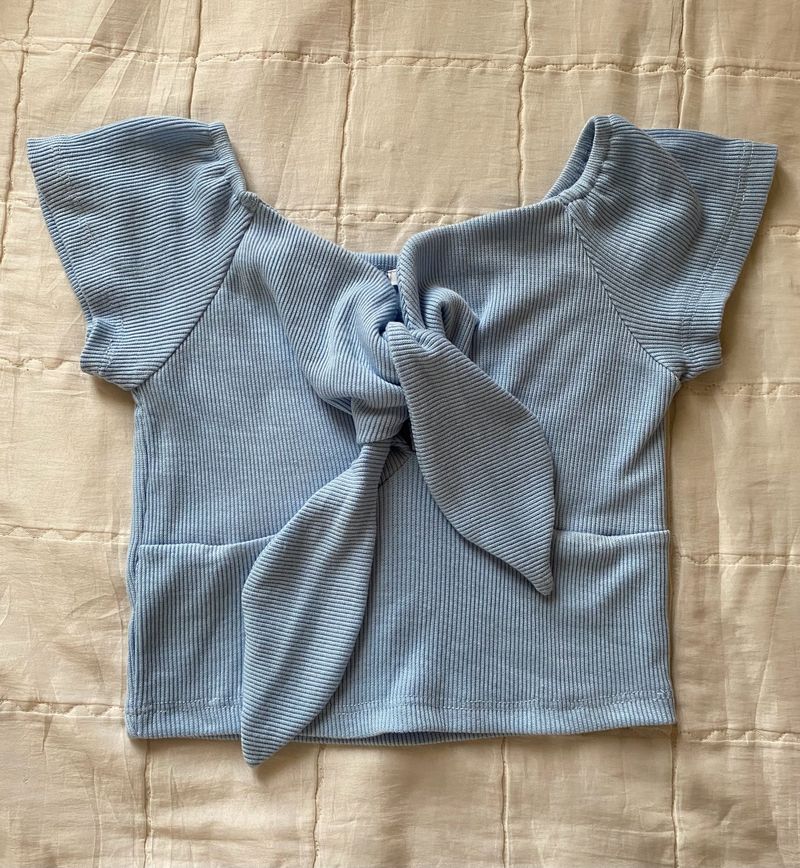 Blue Front Tie Up Crop Top