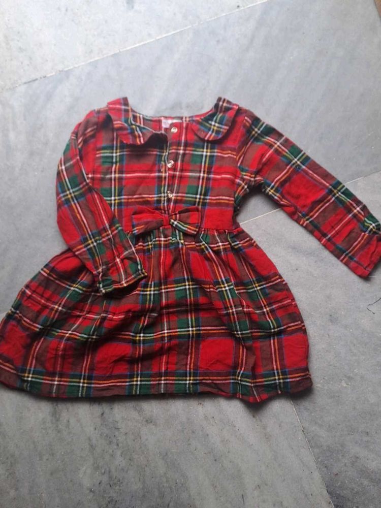 Red Plaid Dress with Bow