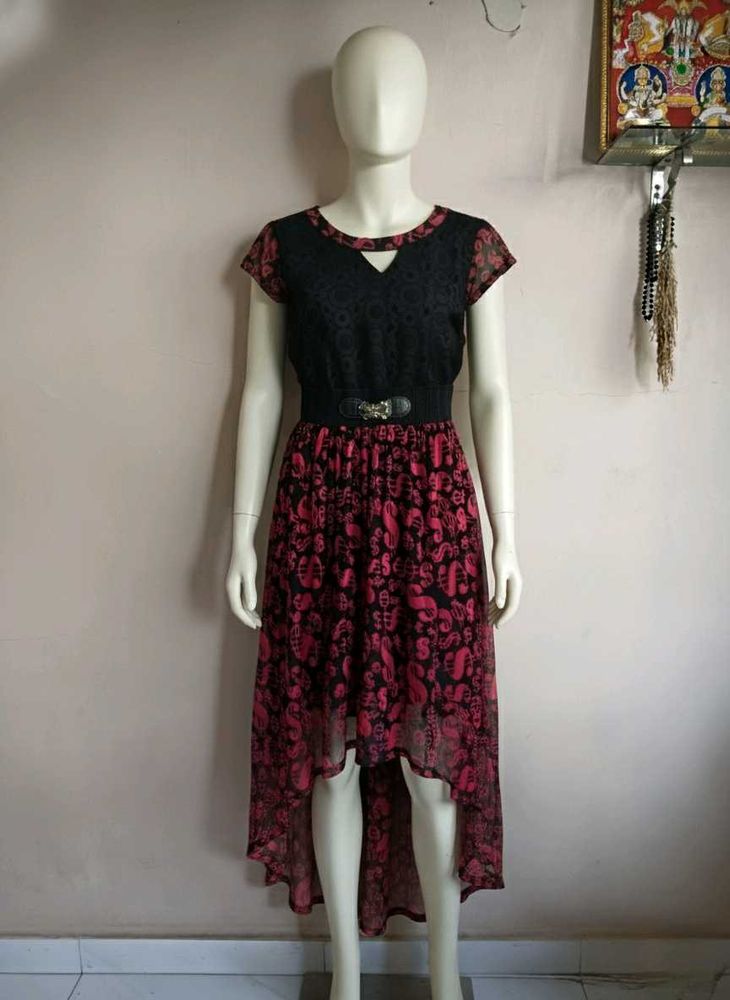 Pink and black elegant Midi Dress