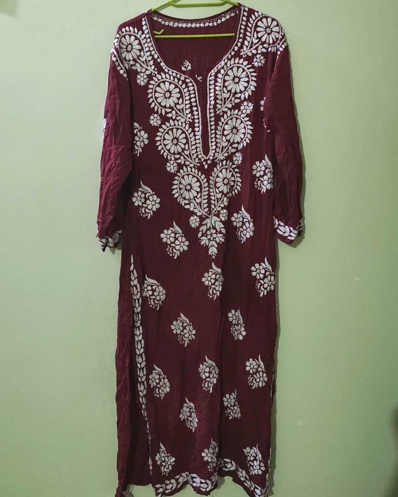 Maroon Chikankari Kurta.