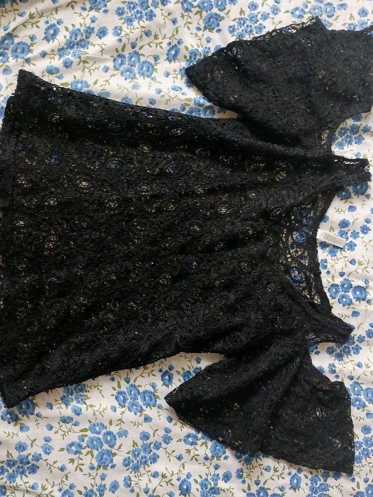 Black Lace Bell Sleeve Top