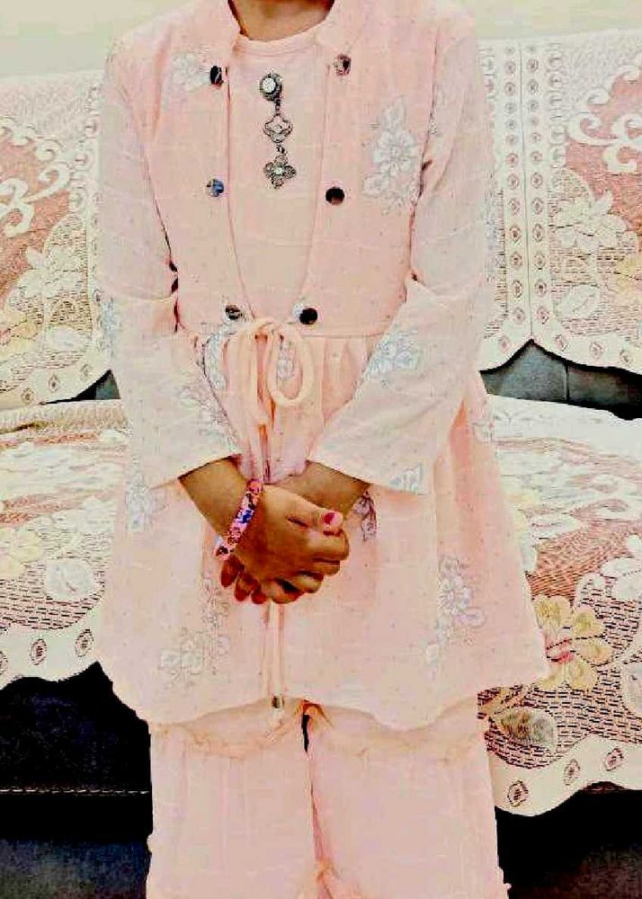 3piece Peach Colour Kids Sharara - 28 Size