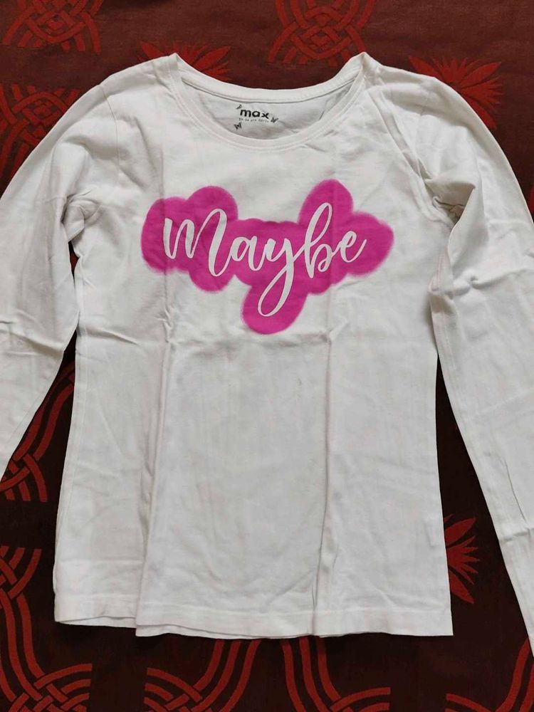 Girls White 'Maybe' Long Sleeve Top