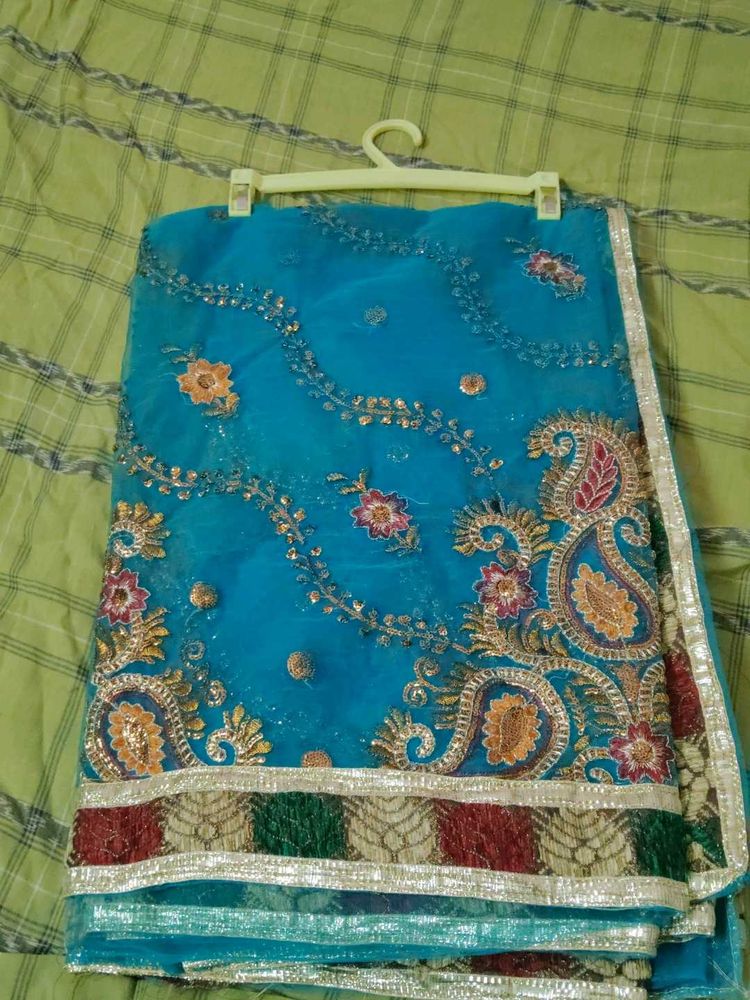 Beautiful Blue Embroidered Saree