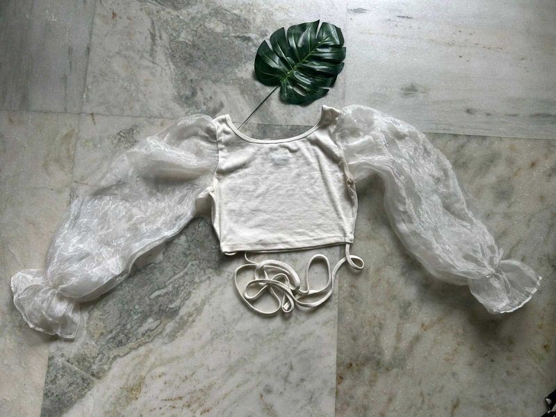 Organza Sleeve Crop Top