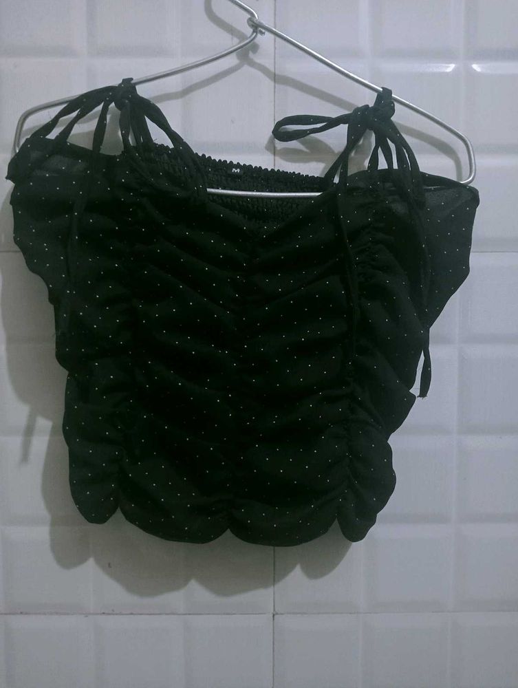 Popwings Black Polka Dot Top For Women
