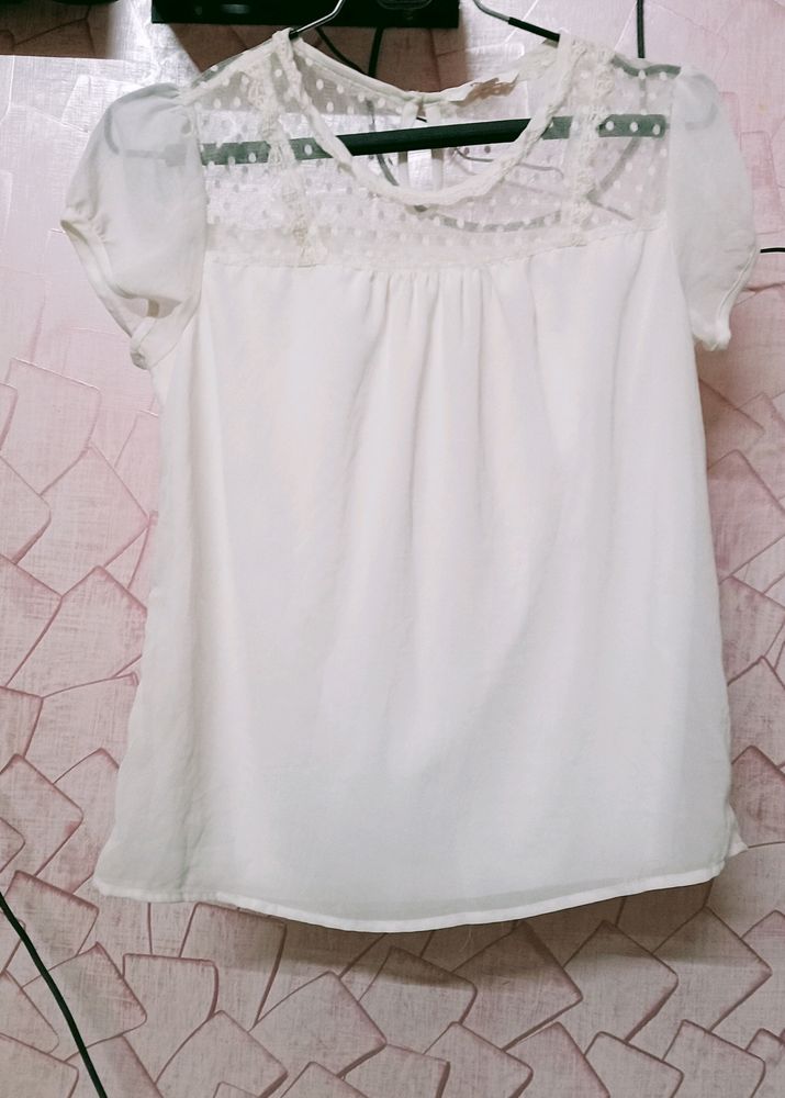 White Lace Detail Blouse