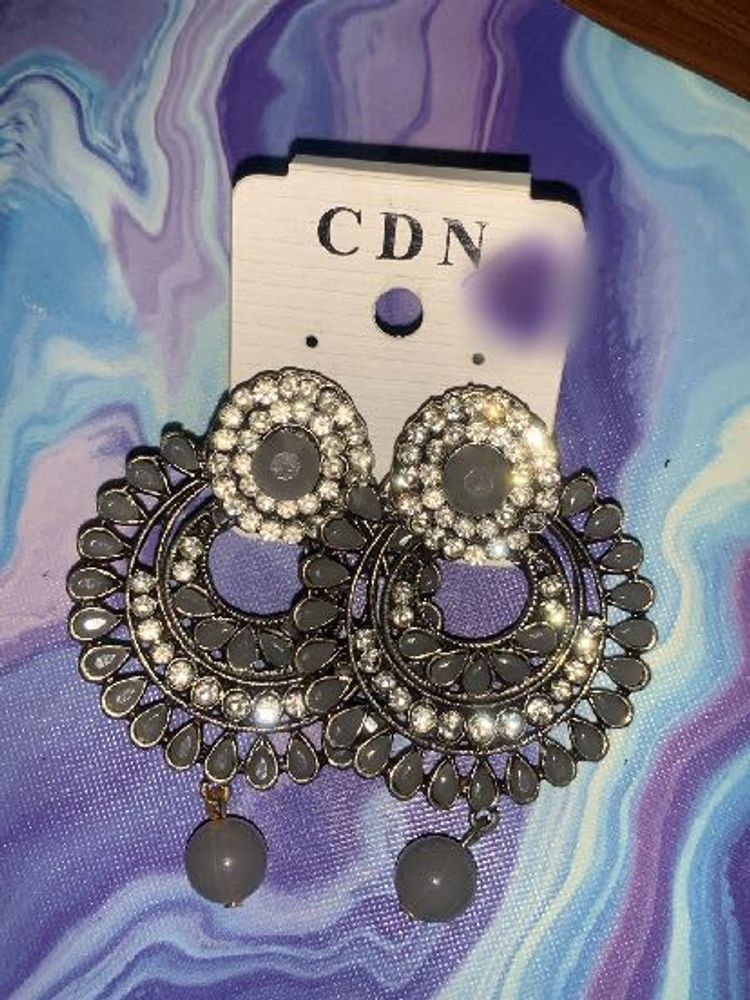 Elegant Grey Statement Jhumkas