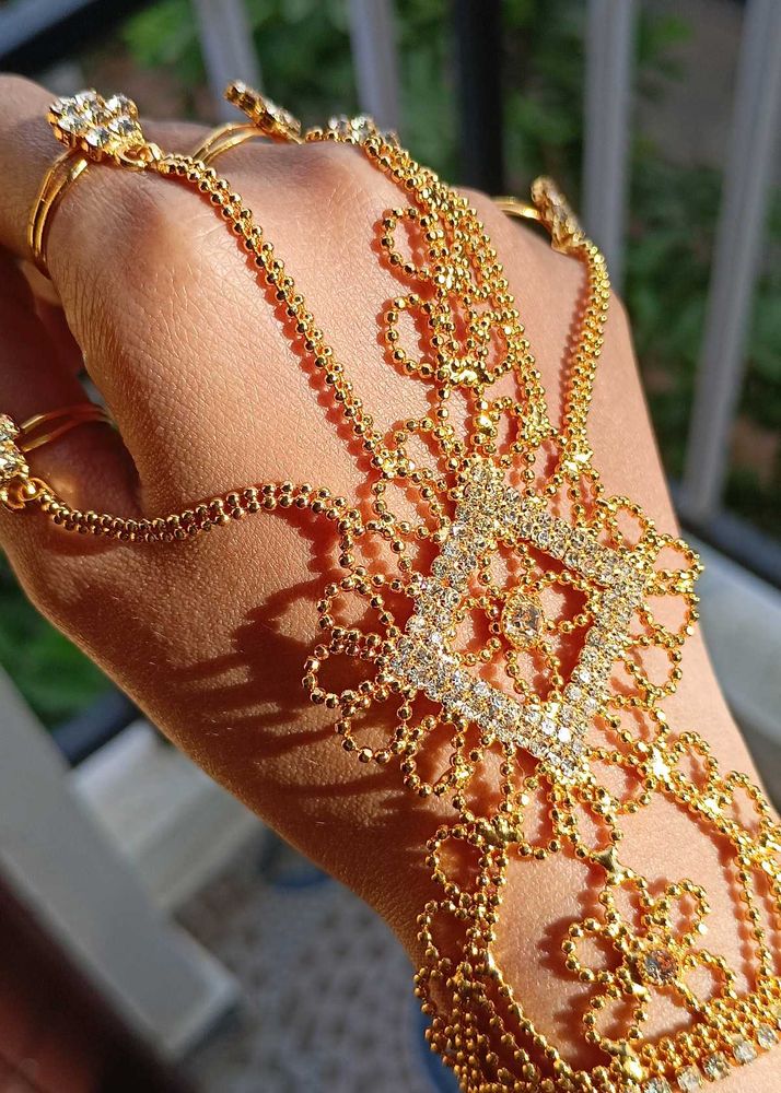 Gold Hand Chain Bracelet with Rings