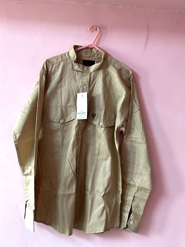 Khaki Grandad Collar Shirt