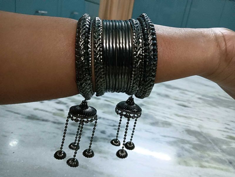 Brand New Oxidised Jhumka Bangles