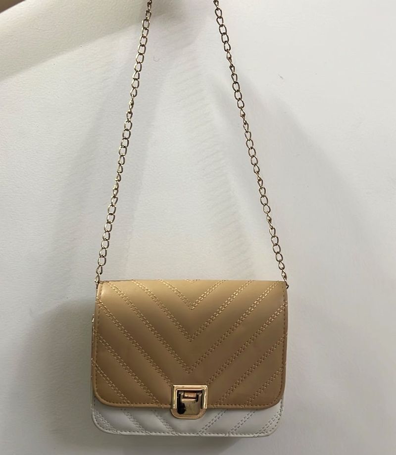 Beige And White Shoulder/Sling Bag