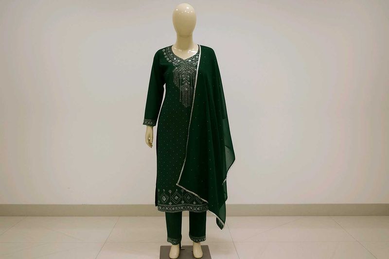 Green Embellished Suit Set