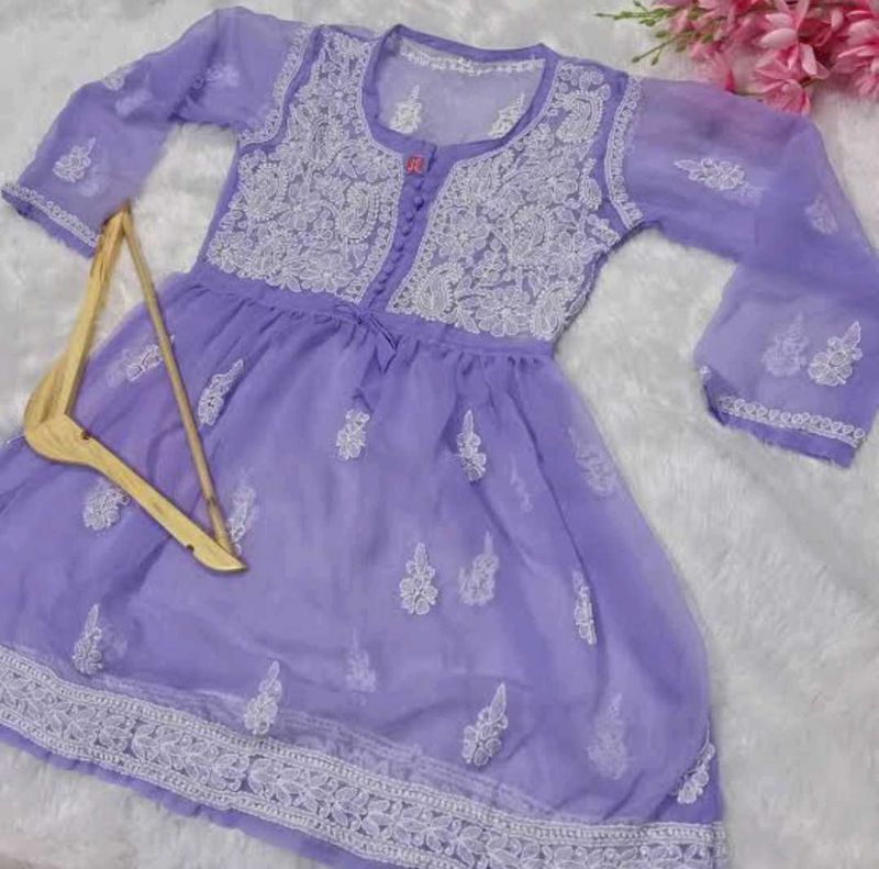 Lavender Embroidered Chikan Dress