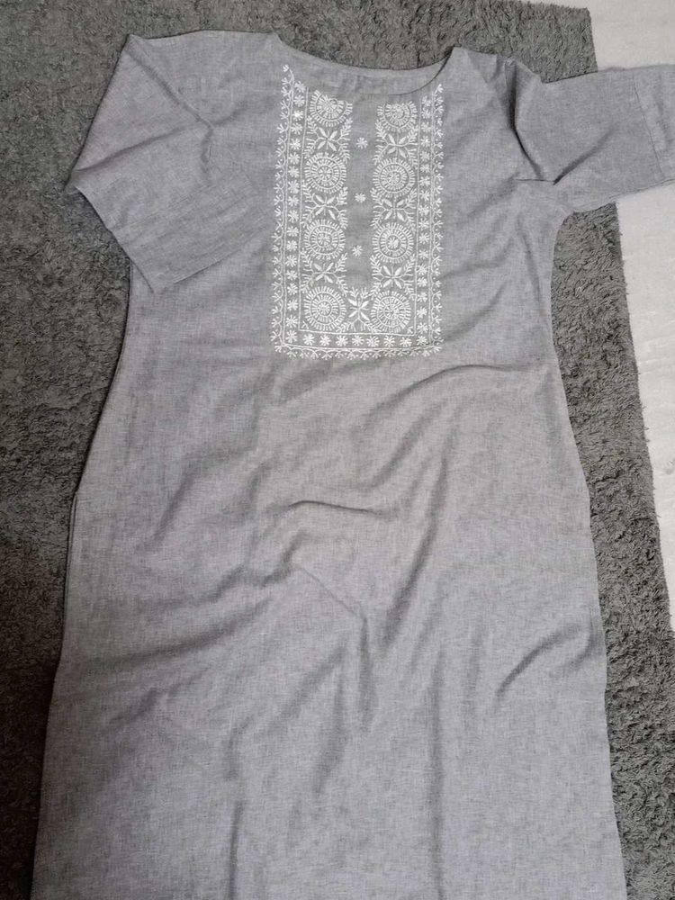 Grey Kurta With Handwork
